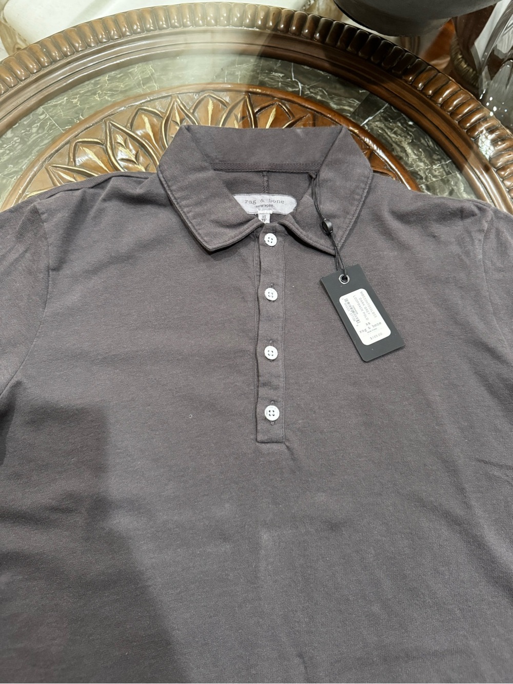 NWT rag & bone Men's Short-Sleeve Polo Shirt in Charcoal